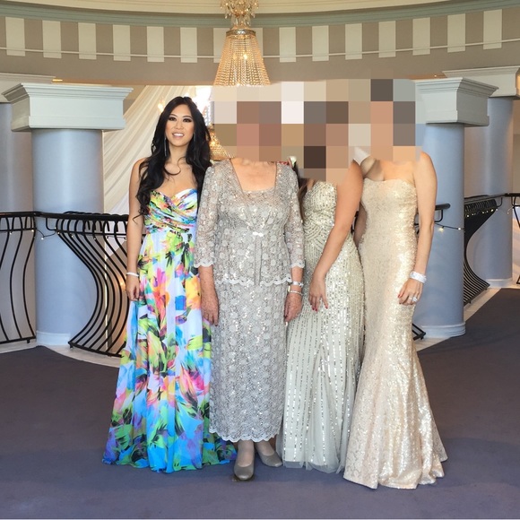 Beautiful Strapless White Floral Rhinestone Dress and Gown - Picture 4 of 6